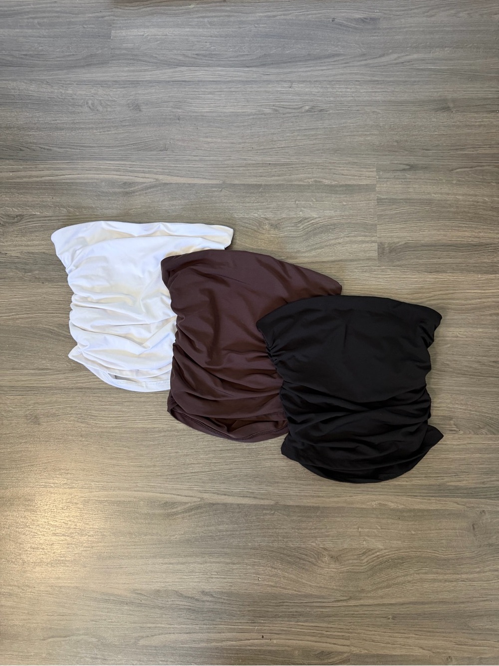 Bundle of 3 Women’s Ruched Tube Tops - Black, Brown & White